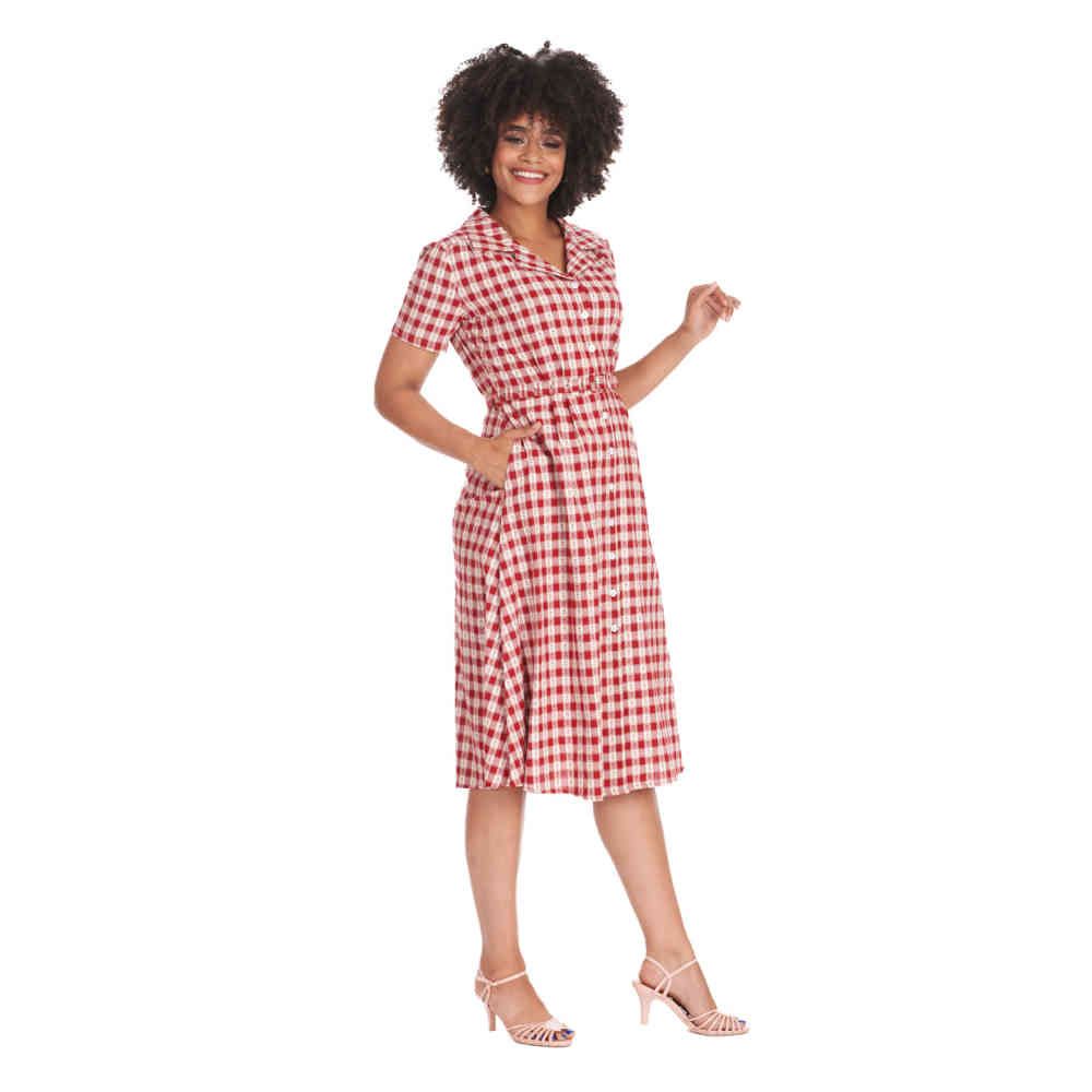 Banned - Cherry Check Robe Ã©vasÃ©e - Rouge